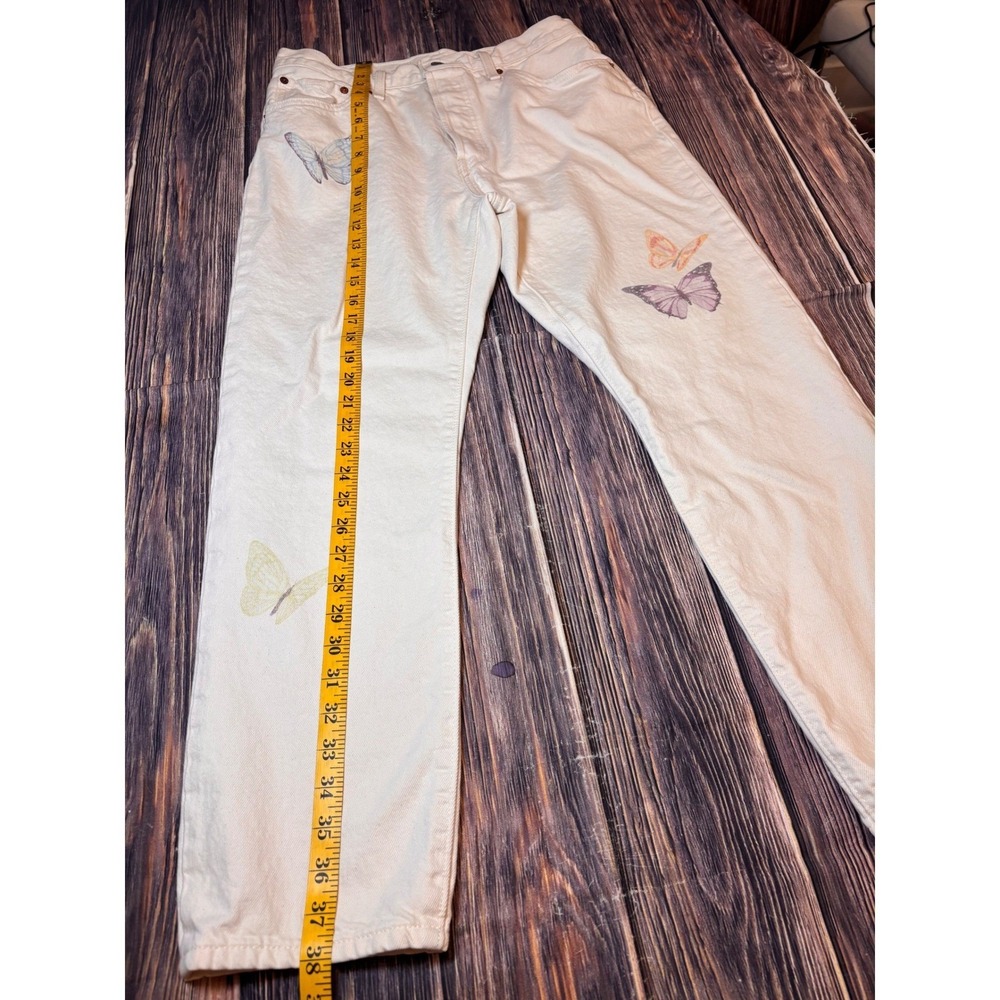 Levis 501 Jeans Womens W30 L28 Off White Cream Butterfly Print Button Fly - Picture 4 of 16
